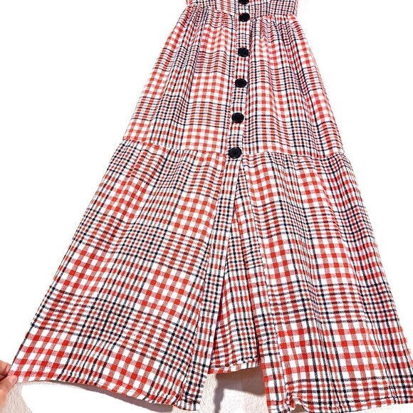 NEW Urban Outfitters UO Positano Linen Tie-Shoulder Midi Dress Red Gingham Small - Picture 4 of 10